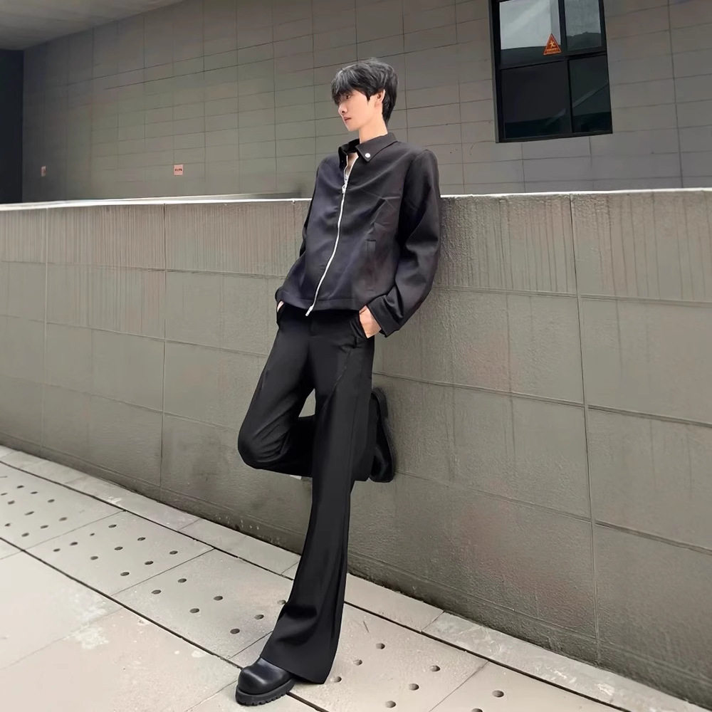男士垂感褶皱加长直筒西裤