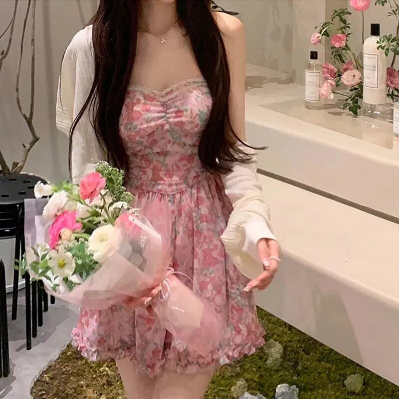 夏季吊带雪纺碎花显瘦仙女连衣裙