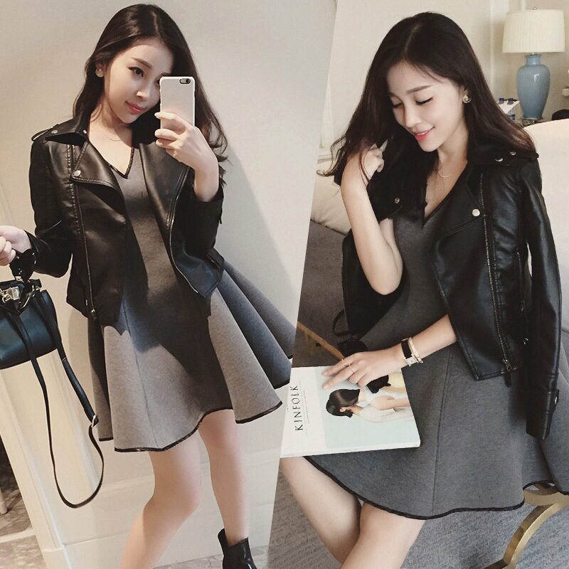2026春秋海宁PU机车皮衣女大码