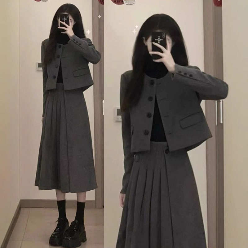 学院风jk制服套装女秋冬御姐毛呢