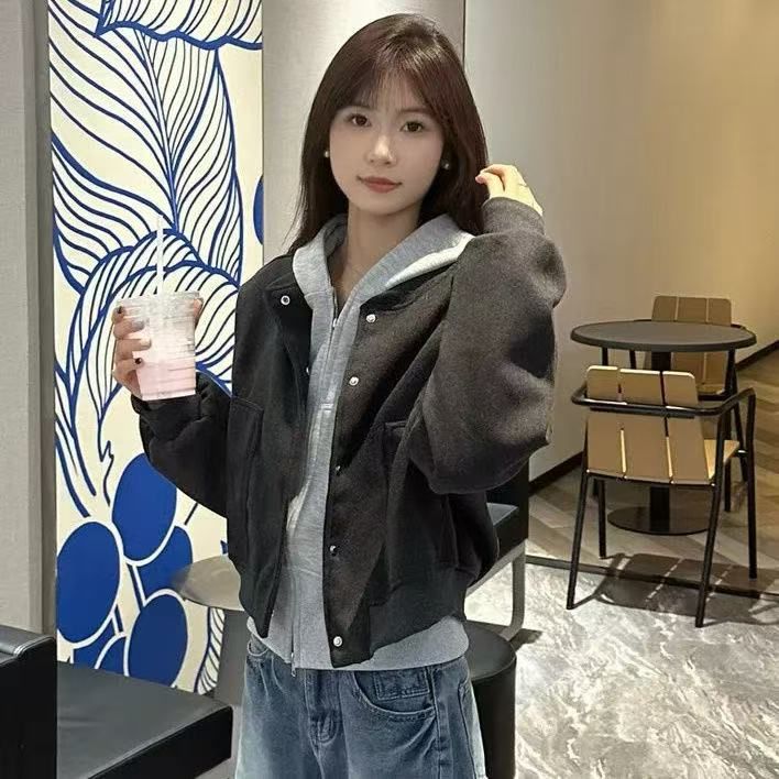 美式复古灰色棒球服女2026春新