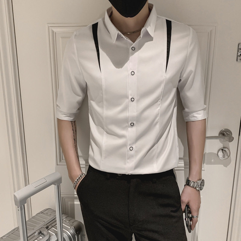 夏季男士修身七分袖痞帅衬衫