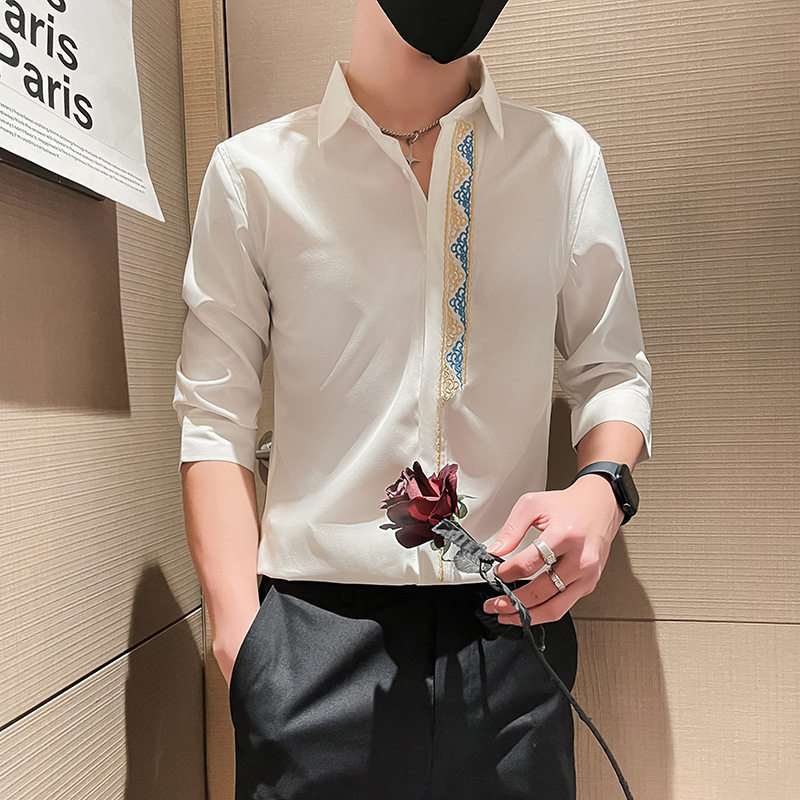 痞帅冰丝修身男士七分袖衬衫