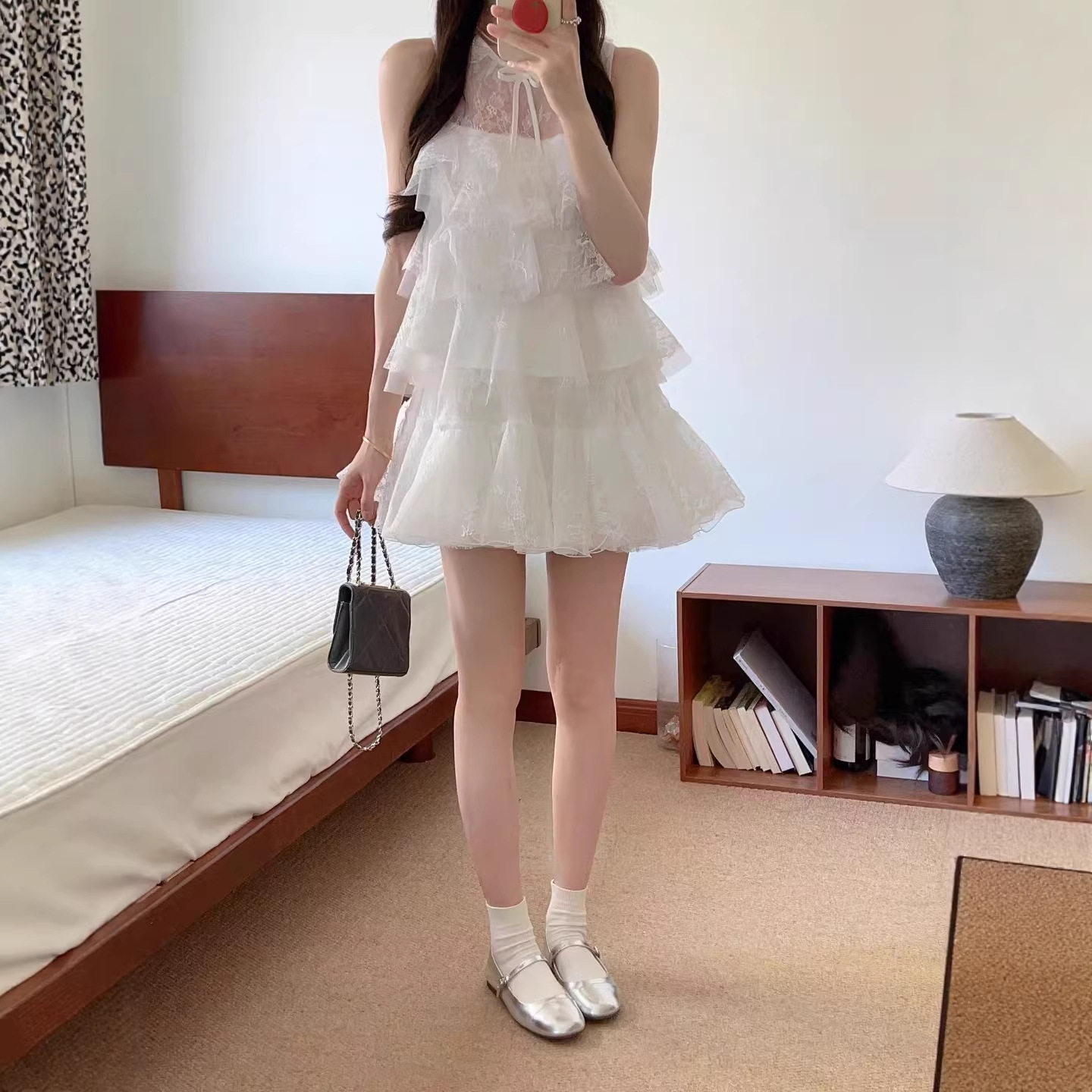 韩系夏日蕾丝无袖甜美短裙套装