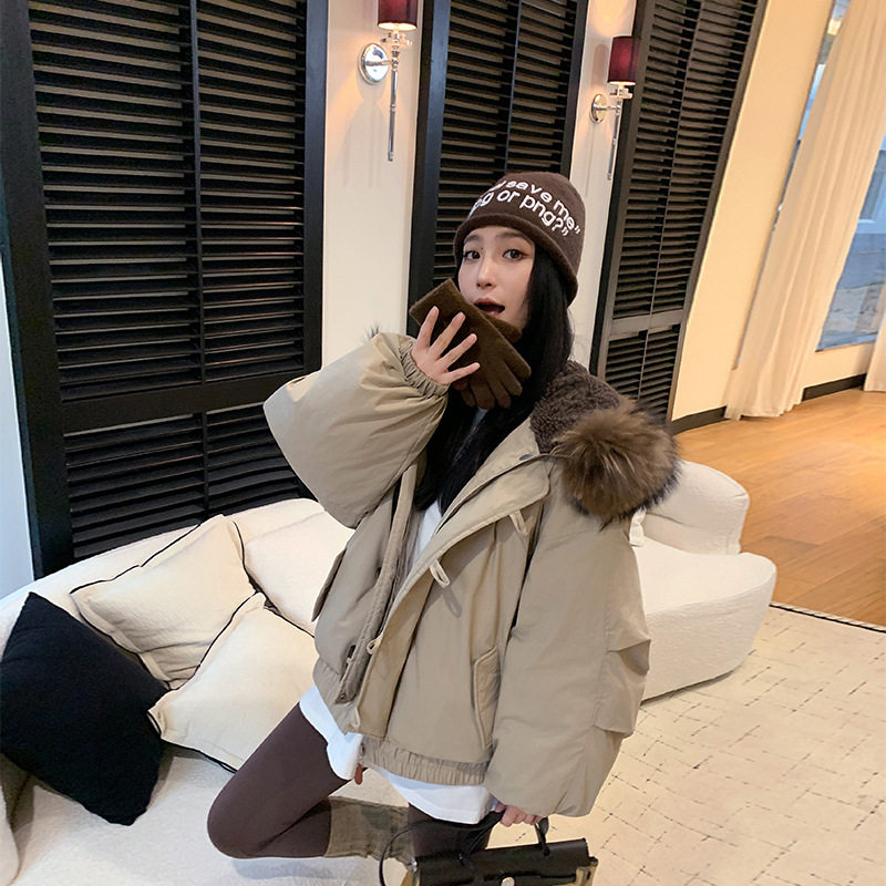 派克服连帽宽松大毛领棉衣