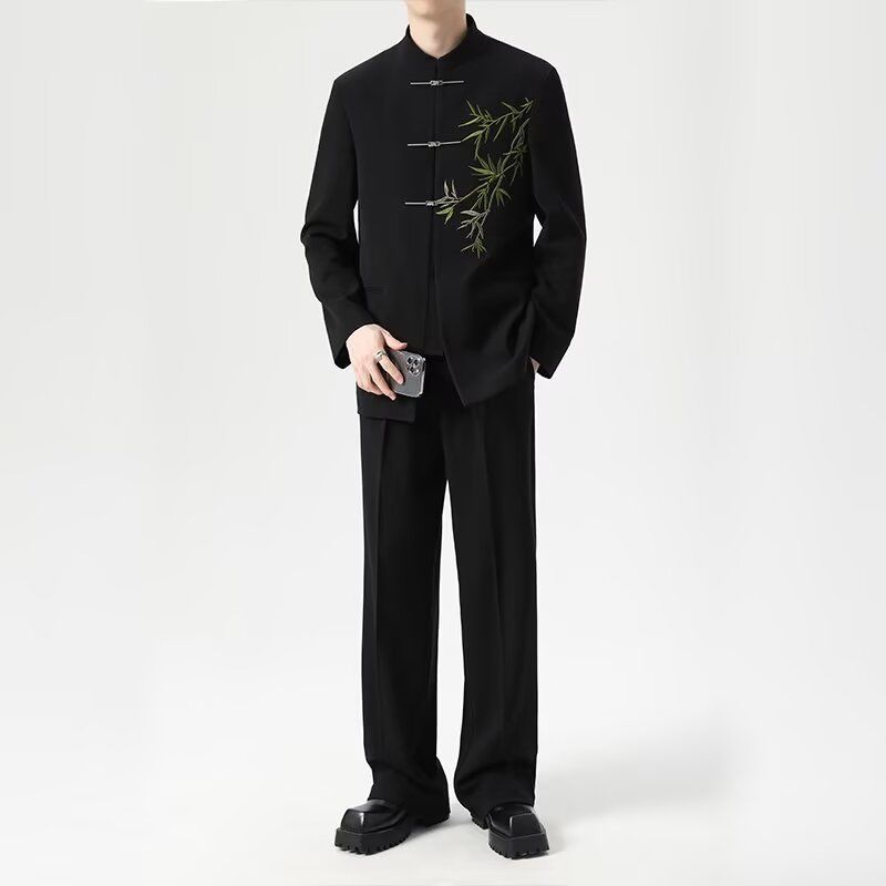 新中式翠竹刺绣男礼服唐装
