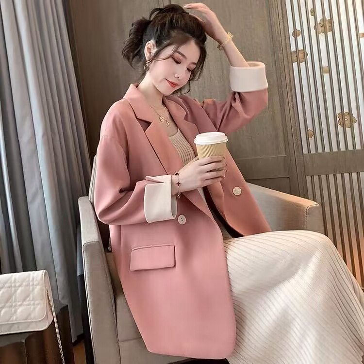 2026春秋粉色双排扣小西装女