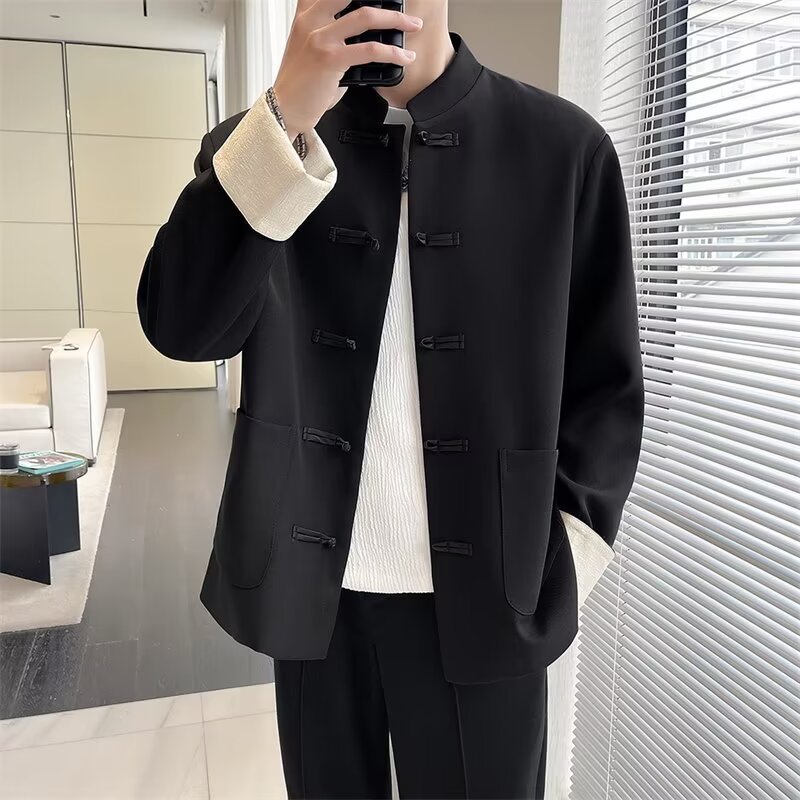 春秋新中式立领盘扣男小西装