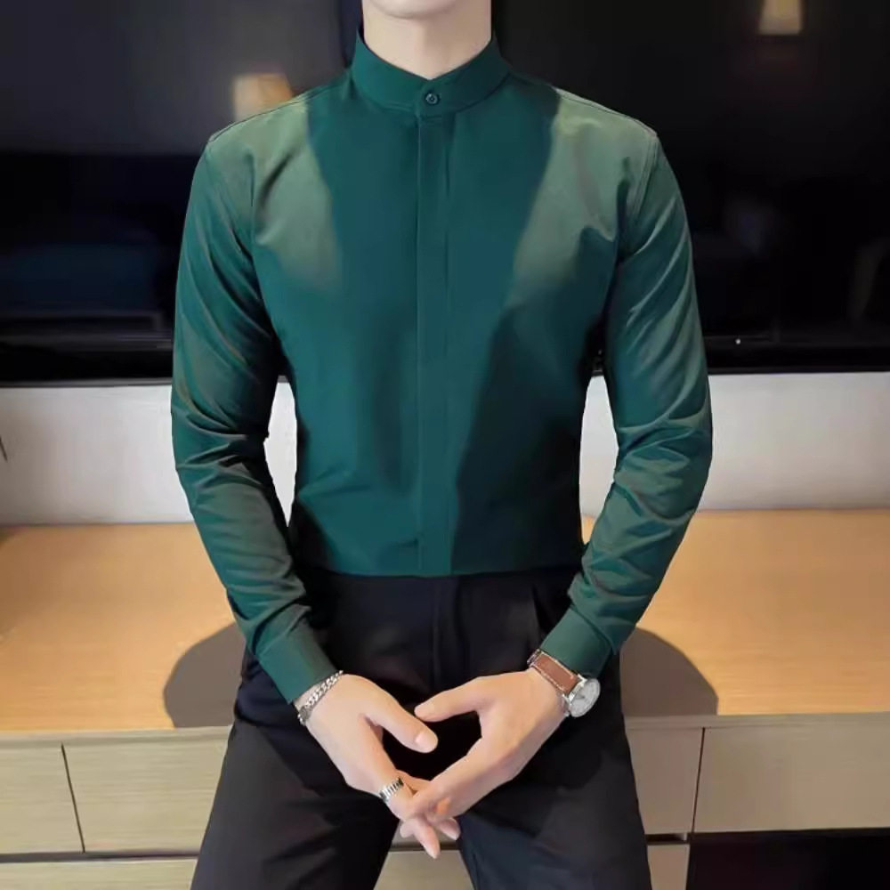 2026新款立领修身男士长袖衬衫