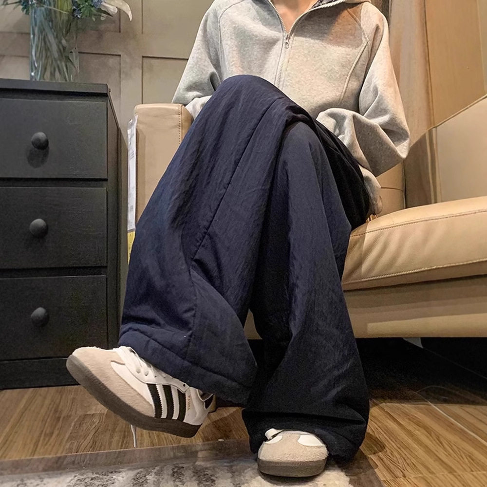 东北零下20度冬季棉裤男女加厚藏青色裤子防寒保暖宽松阔腿休闲裤 - 实物图