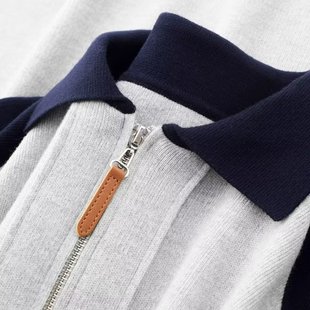 日系撞色半拉链polo领套头针织衫男2025秋冬季新款韩版毛衣外套潮