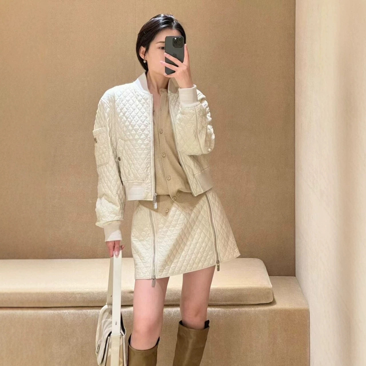 2026新款菱格绗缝尼龙女飞行服
