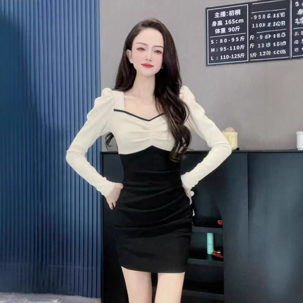 法式高级感拼接收腰显瘦连衣裙