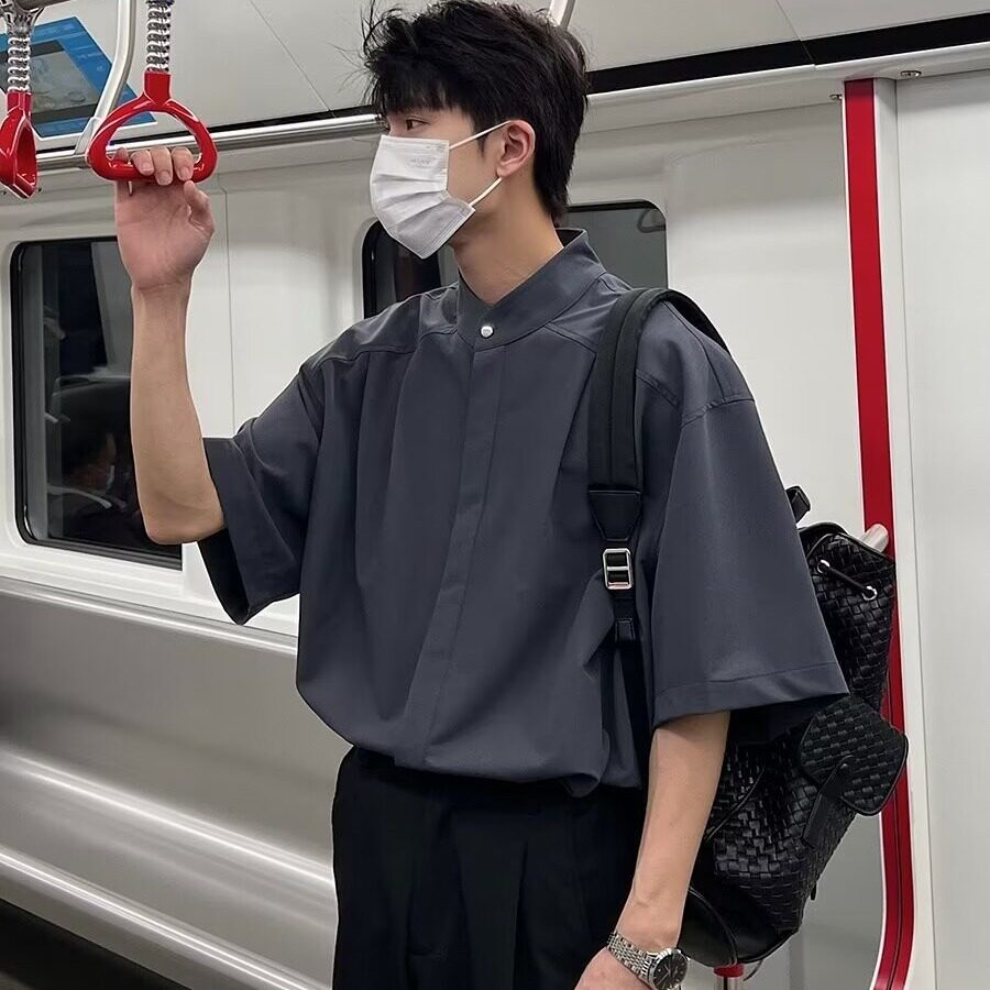 夏季男士免烫抗皱垂感短袖衬衫