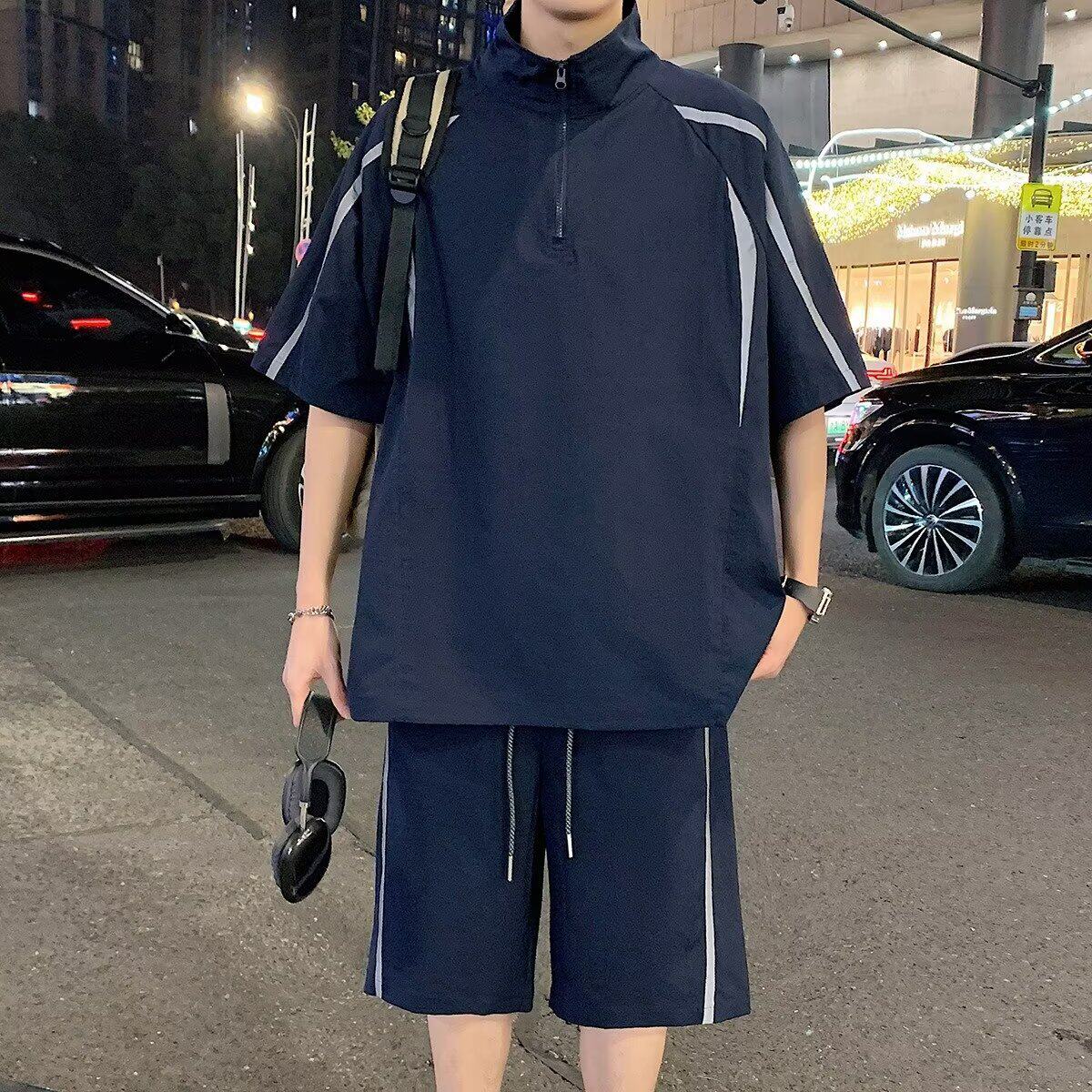夏季冰丝男运动短袖短裤两件套