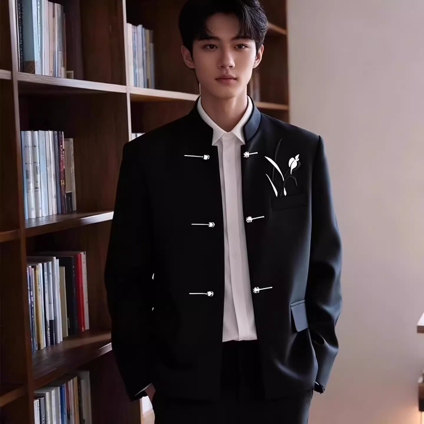 新中式立领花卉刺绣男士礼服