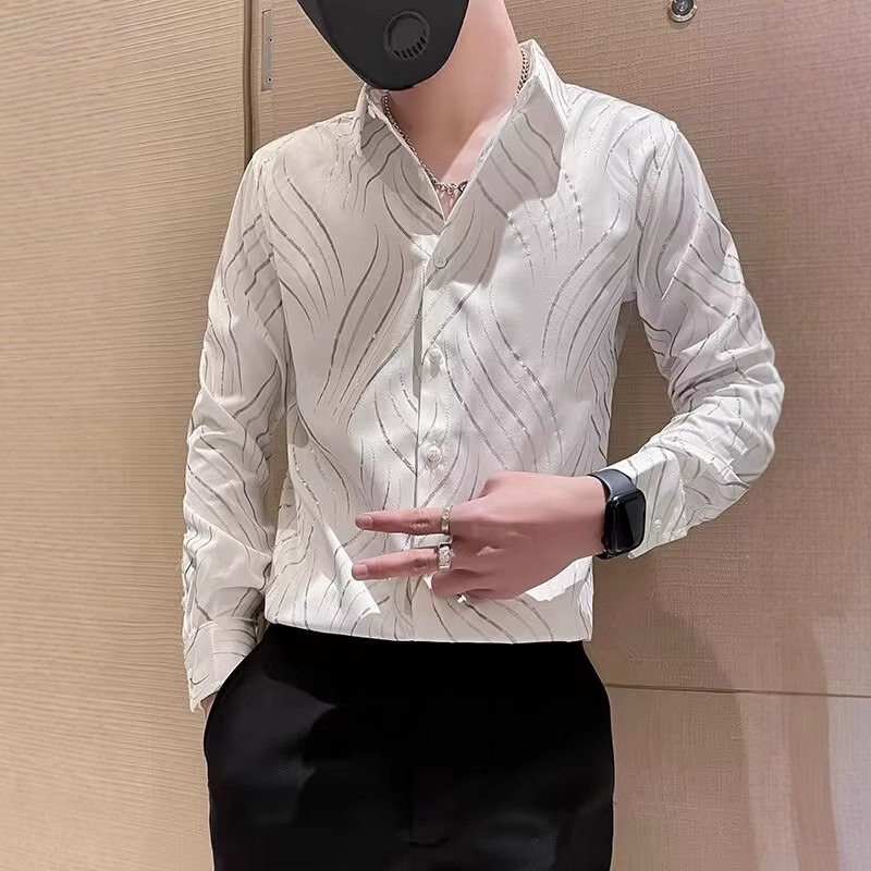 2026潮流个性花衬衫男长袖高级感修身韩版潮流痞帅衬衣印花纹上衣