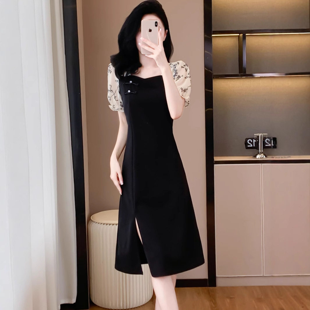 法式赫本风黑色连衣裙女夏季
