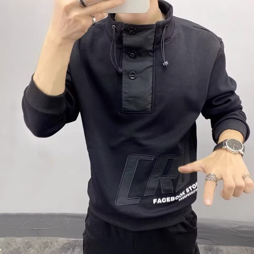 ins潮牌男秋冬新款立领刺绣卫衣