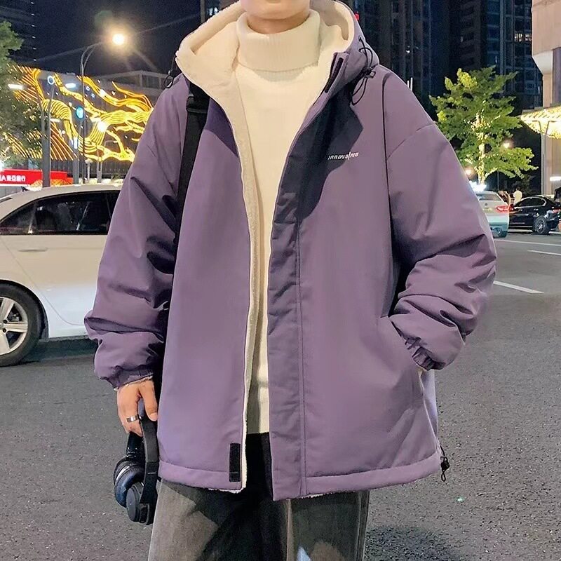 双面穿羊羔绒棉衣外套男士秋冬季潮牌加绒加厚冲锋衣棉袄晋江棉服