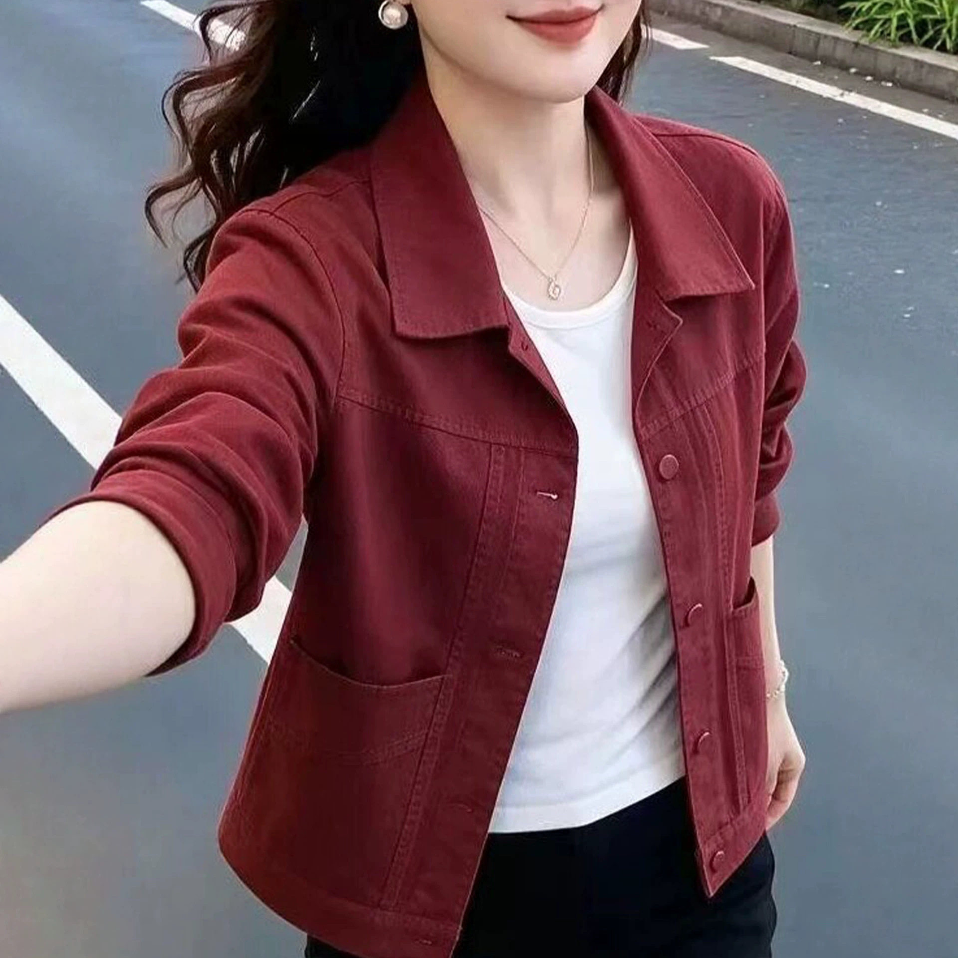 秋季韩版女小个子减龄翻领短外套