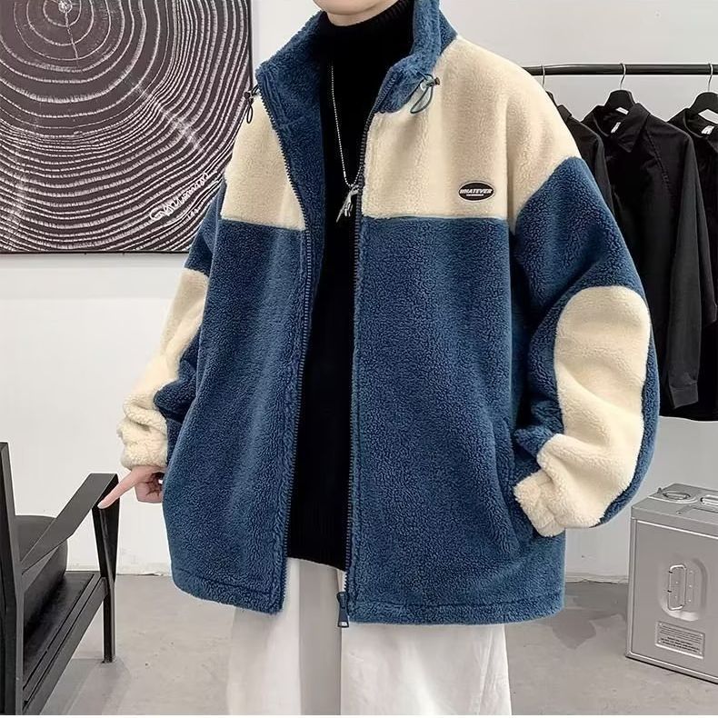 冬季男士羊羔绒加厚保暖立领棉衣