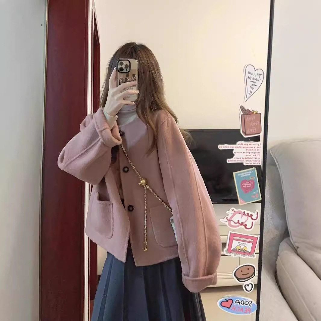 秋冬韩系港味显瘦毛呢短外套女