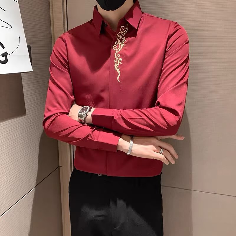 秋季新款男士韩版修身纯色衬衫