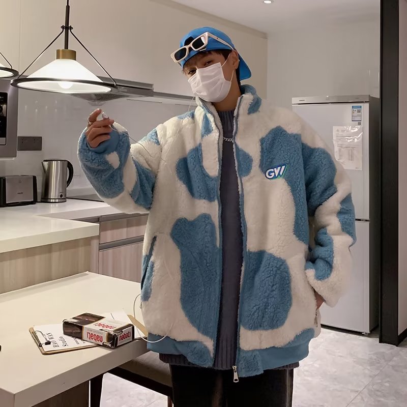 羊羔绒外套男韩版潮流冬季毛绒棉衣港风ins炸街潮牌chic小众棉服