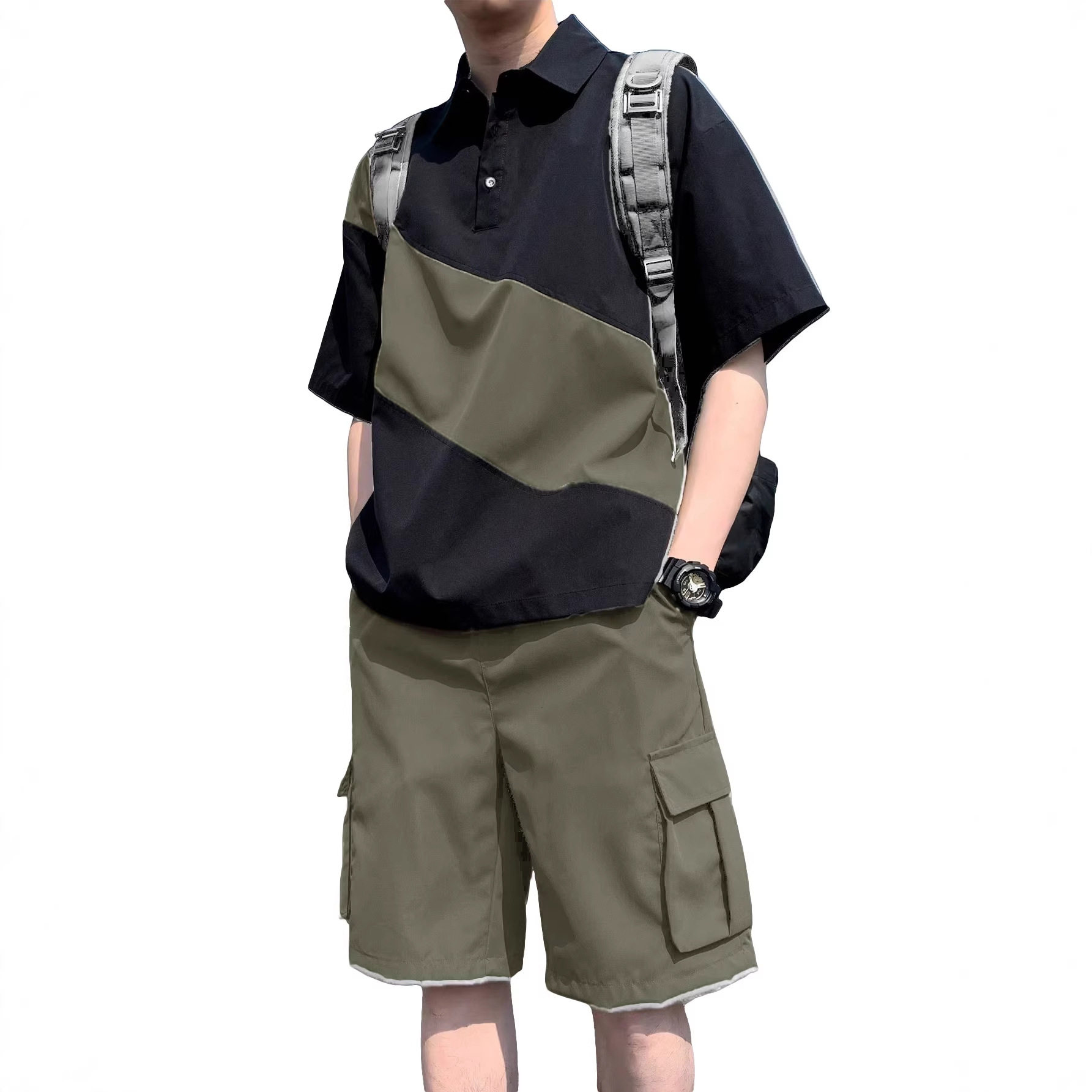 2026夏季日系潮流POLO衫男5分袖