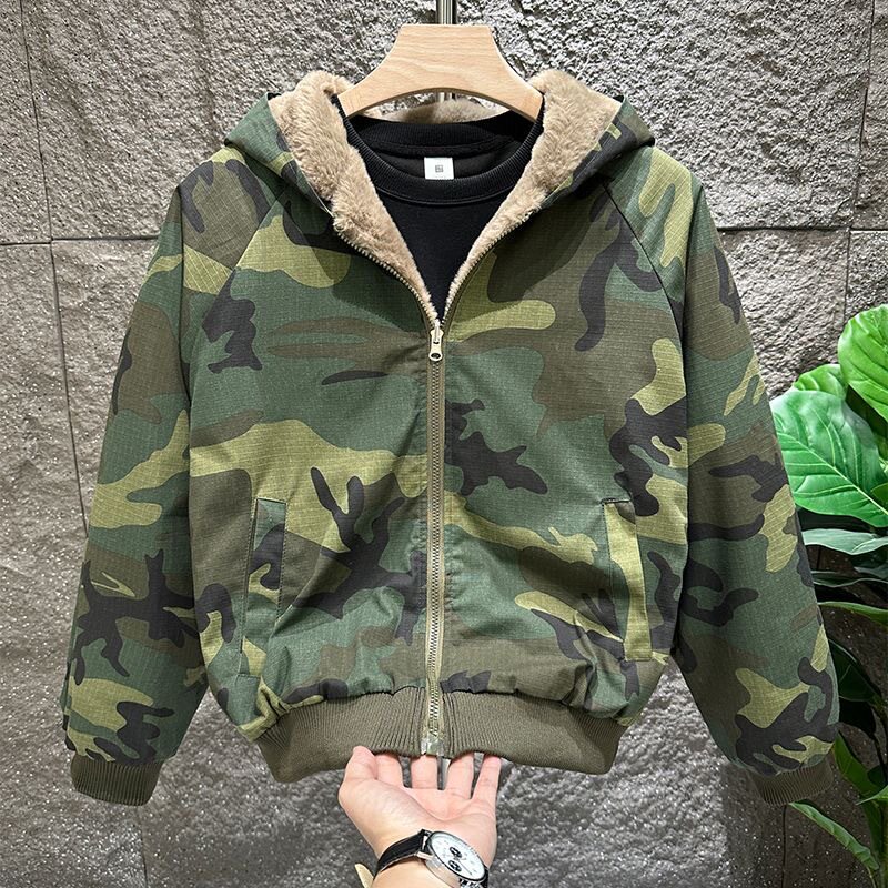 户外迷彩连帽加绒男女潮牌棉服