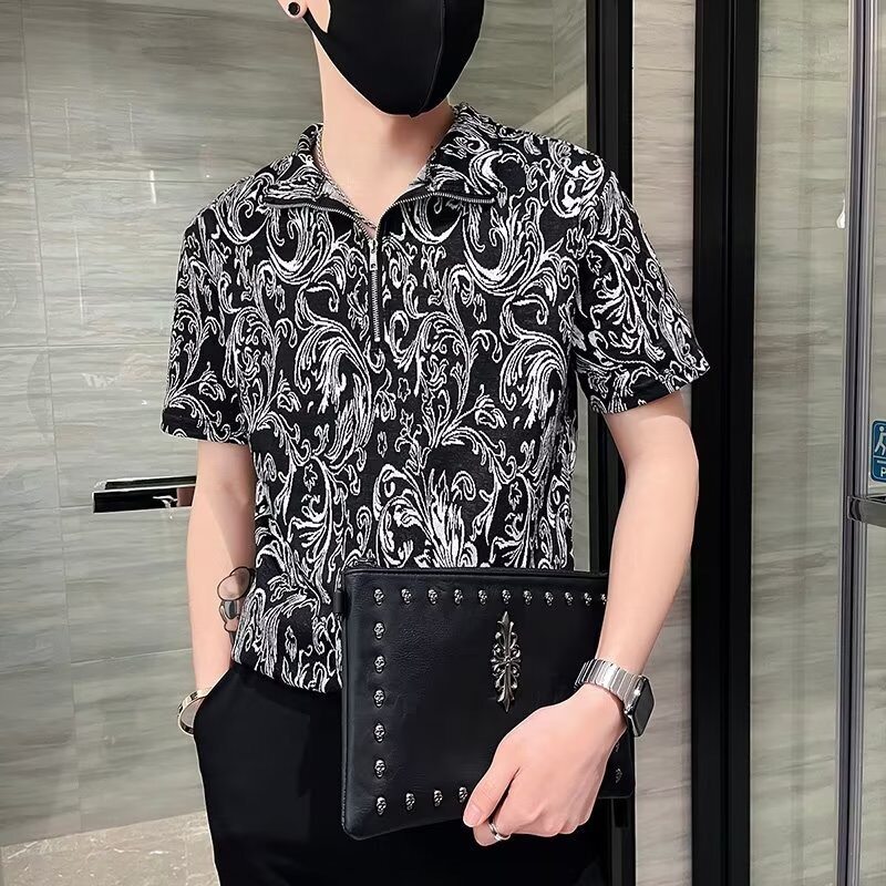 2026夏季男士半拉链短袖衬衫