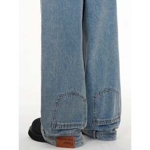 美式高街潮牌倒装反穿牛仔裤男女痞帅炸街欧美复古小众设计感长裤