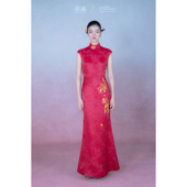 原创中式 茧迹2026新春作品集 见 刺绣水红色旗袍「朱华」