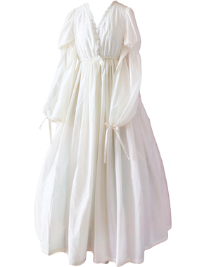 复古宫廷睡裙纯棉礼服级晨袍春秋长袖蕾丝睡衣少女可爱甜美家居服