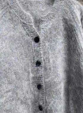 皇室拉绒羊绒衫之禾同款加厚V领纯山羊绒拉绒花纱开衫女毛衣外套