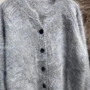 皇室拉绒羊绒衫之禾同款加厚V领纯山羊绒拉绒花纱开衫女毛衣外套