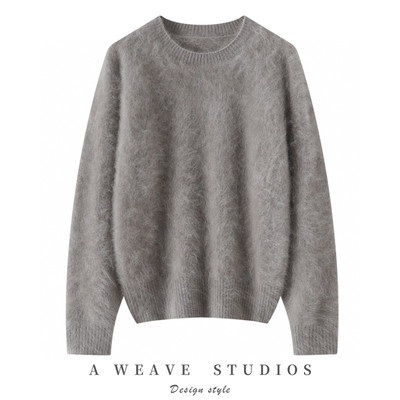 无缝拉绒山羊绒羊绒衫女100纯羊绒皇室拉毛毛衣秋冬双股加厚宽松