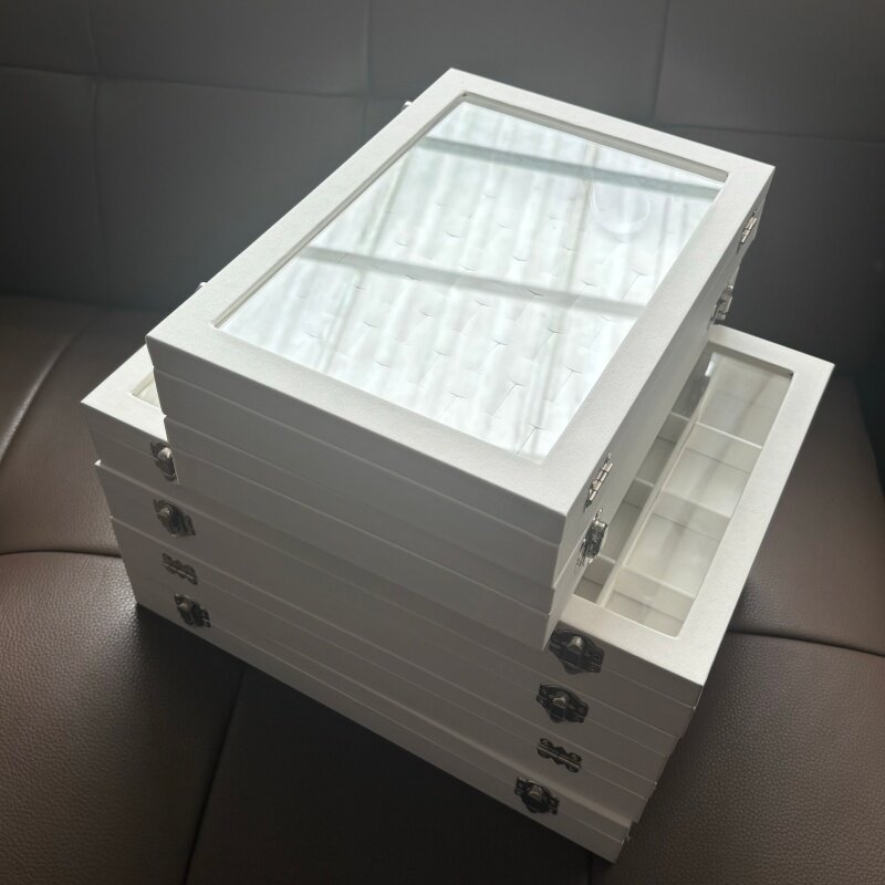 恒晶木质玻璃白皮分格首饰收纳盒