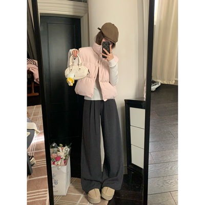 显瘦中腰侧拉链韩气质薄呢阔腿裤