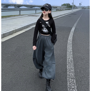 洋气女孩百搭休闲甜酷印花上衣潮 T恤2025新款 女童秋冬长袖 打底衫