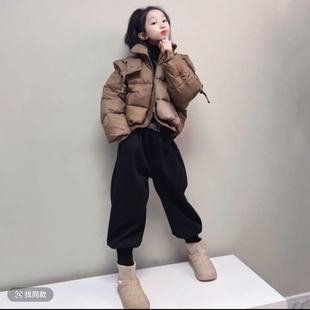 2025冬季新款女童连帽羽绒服中大童女孩短款加厚假两件面包服外套