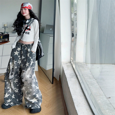 女童美式破洞牛仔裤套装