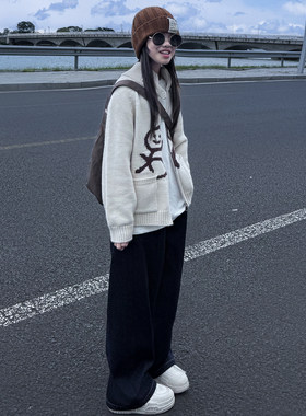 女童秋款火柴人针织开衫毛衣套装