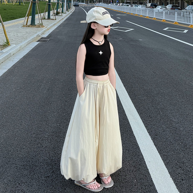 女童夏季薄款高腰A字花苞裙裤