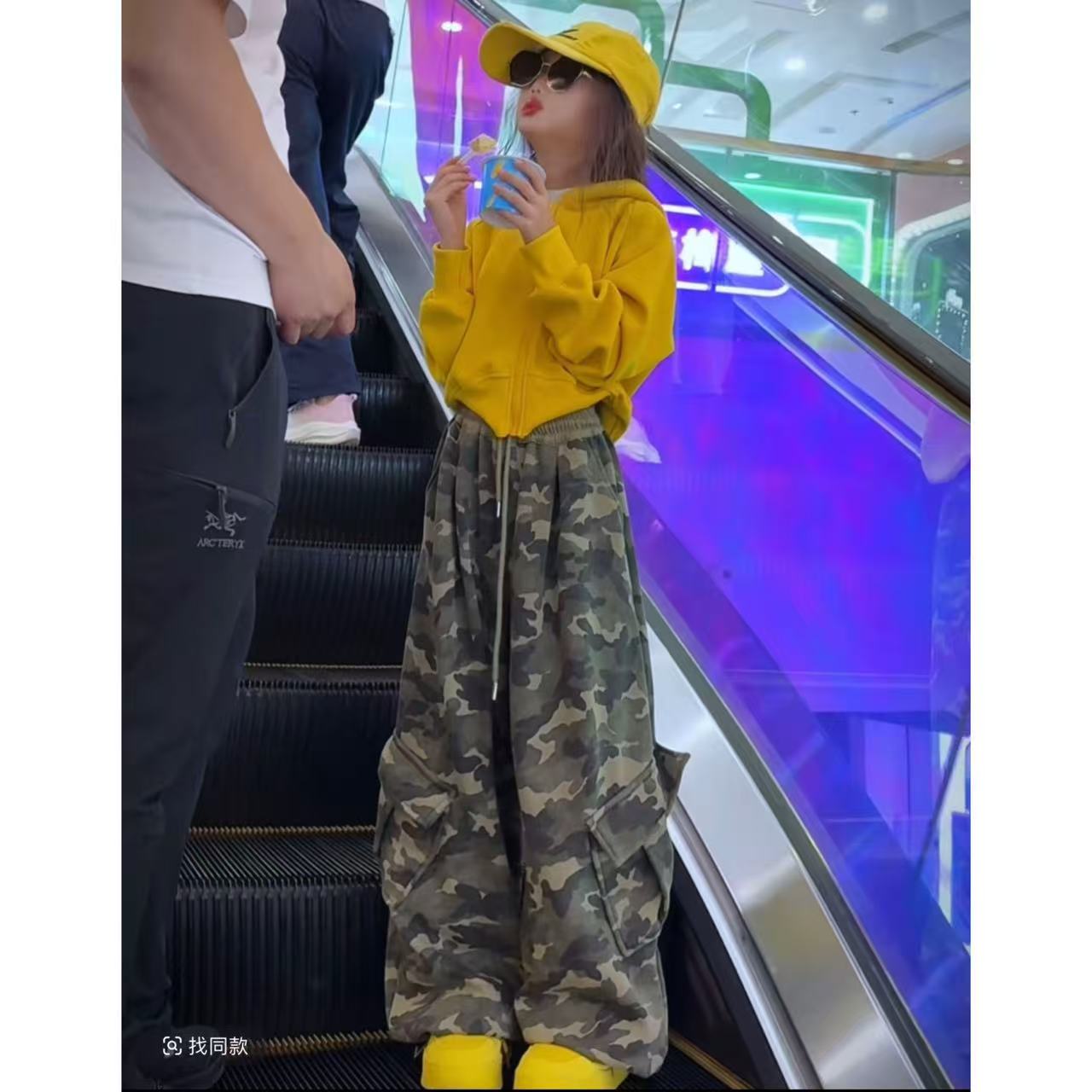 女童春秋新款迷彩裤加绒保暖