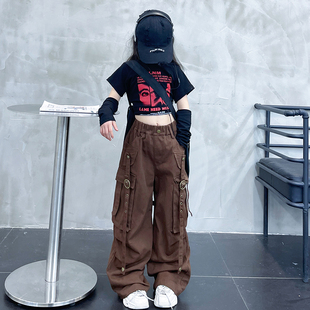 女大童洋氣春裝 子 套裝 女童工裝 2025新款 酷颯穿搭炸街嘻哈褲 褲 韓版