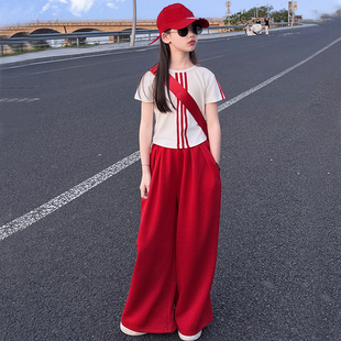 女童夏季时尚套装2026儿童短款短袖宽松卫裤休闲运动夏装两件套潮