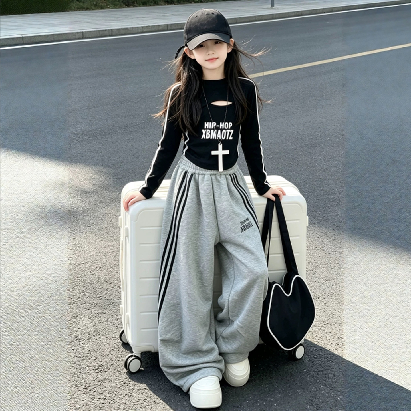 2026新款女童春秋两件套运动休闲套装长袖上衣阔腿裤10岁女孩穿搭