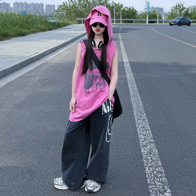 女童宽松无袖连帽上衣爵士服